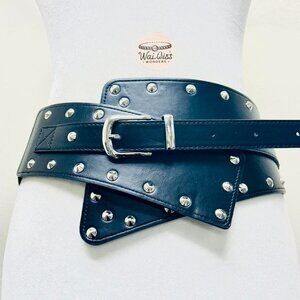 Y2K 2000s style black studded corset belt with silver studs and buckle